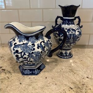 Blue and White Ceramic Pitcher Set